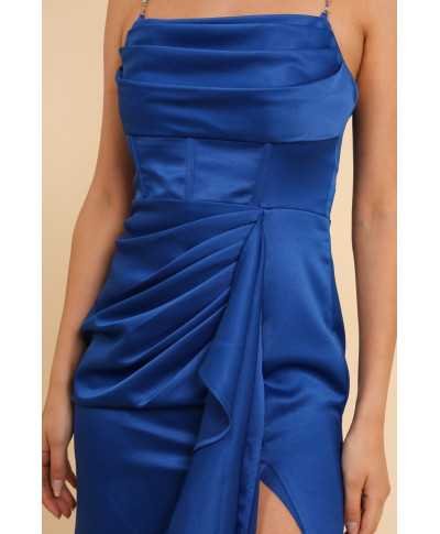 Abito da donna elegante - Lungo - spacco sulla gamba - colore blu fiordaliso