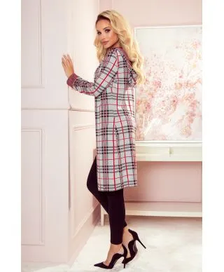  218-5 Ciepła narzutka z kapturem i kieszonkami - CZERWONA KRATKA 