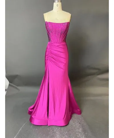 Vestito a sirena - Da cerimonia - corsetto decorato - Colore fucsia
