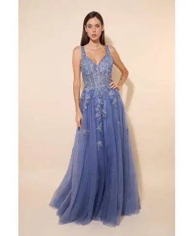 Vestito diciottesimo compleanno - Azzurro - corpetto decorato - gonna ampia