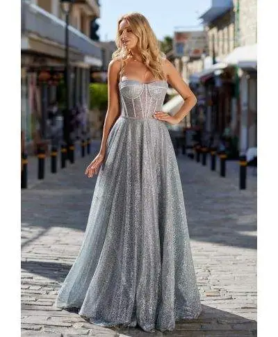 Vestito elegante da cerimonia - Scollo a cuore - Tessuto glitterato