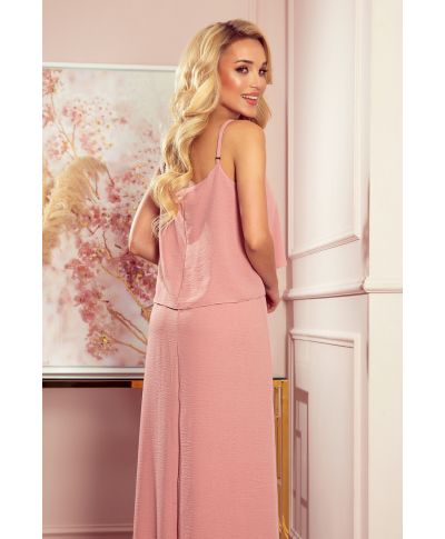  294-3 Długa letnia sukienka na ramiączkach - PUDROWY RÓŻ 