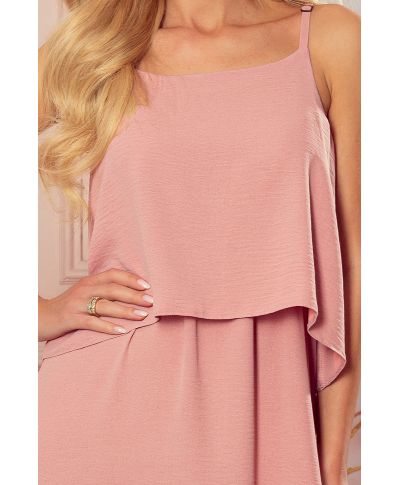  294-3 Długa letnia sukienka na ramiączkach - PUDROWY RÓŻ 