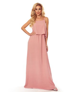  294-3 Długa letnia sukienka na ramiączkach - PUDROWY RÓŻ 