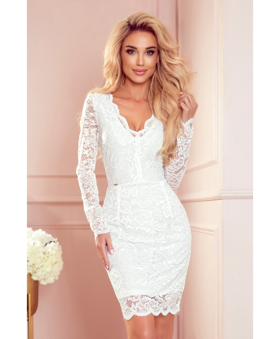 Tubino in pizzo bianco - Maniche lunghe - Vestiti eleganti online - Vestito da sposa - Gogolfun.it