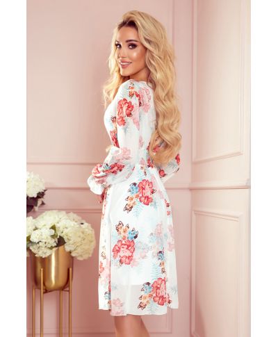  388-2 FRANCES - szyfonowa sukienka z dekoltem - wzór w MALWY 