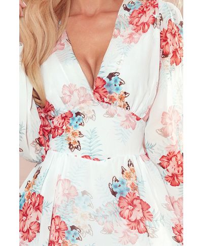  388-2 FRANCES - szyfonowa sukienka z dekoltem - wzór w MALWY 