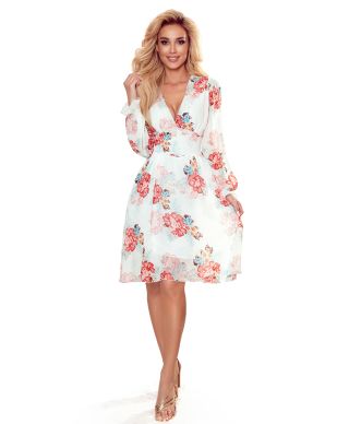  388-2 FRANCES - szyfonowa sukienka z dekoltem - wzór w MALWY 