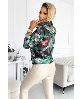  390-2 Bluza kangurka z kapturem - turkusowo-brązowy marmur 
