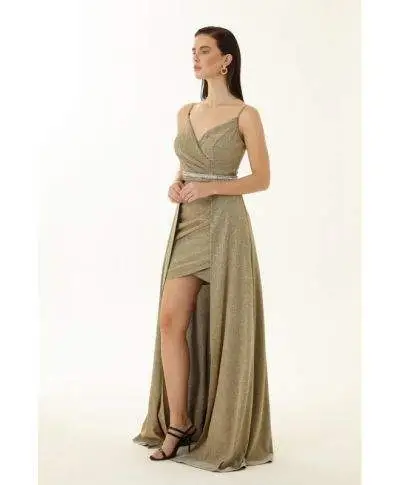 Vestito lungo elegante Dora - Tessuto Oro - blu