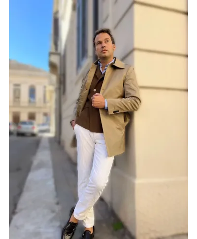 Trench uomo beige, con cintura - Paul Miranda