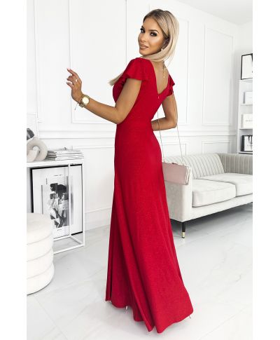 Vestito elegante rosso brillante lungo con corpetto incrociato – Modello CRYSTAL - gogolfun