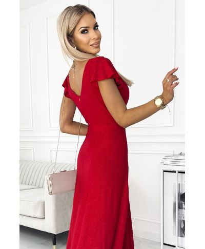 Vestito elegante rosso brillante lungo con corpetto incrociato – Modello CRYSTAL - gogolfun