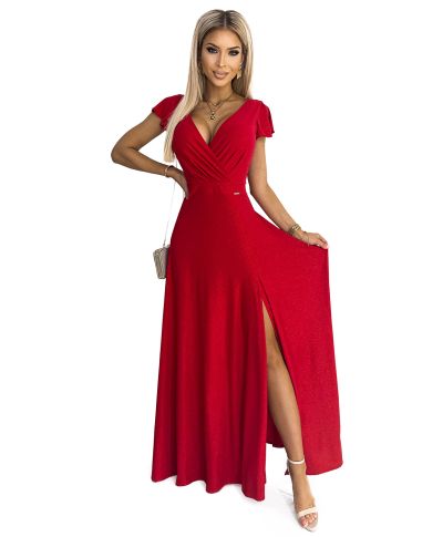 Vestito elegante rosso brillante lungo con corpetto incrociato – Modello CRYSTAL - gogolfun