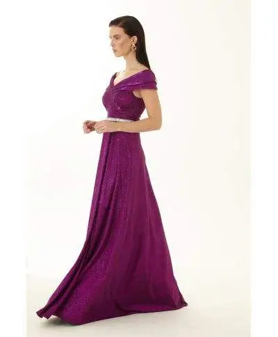 Vestito lungo elegante Maggie - Tessuto brillantinato - Fuxia