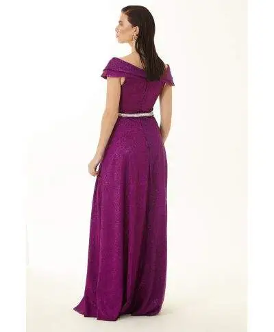 Vestito lungo elegante Maggie - Tessuto brillantinato - Fuxia