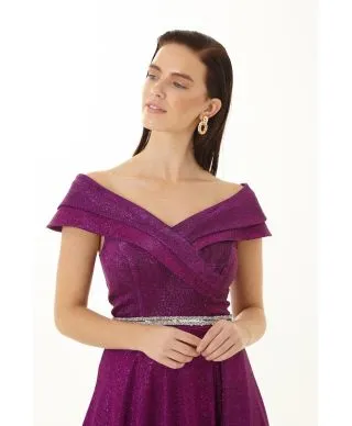 Vestito lungo elegante Maggie - Tessuto brillantinato - Fuxia
