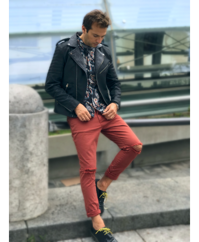Jeans uomo strappato - Con catena - Color tegola