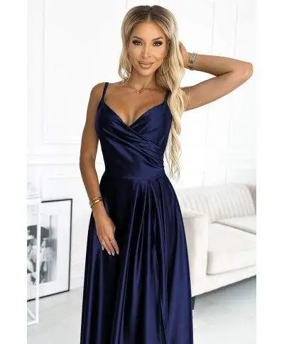 Vestito lungo elegante blu - Chiara - Vestiti eleganti semplici - Gogolfun.it