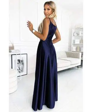 Vestito lungo elegante blu - Chiara - Vestiti eleganti semplici - Gogolfun.it