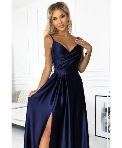 Vestito lungo elegante blu - Chiara - Vestiti eleganti semplici - Gogolfun.it