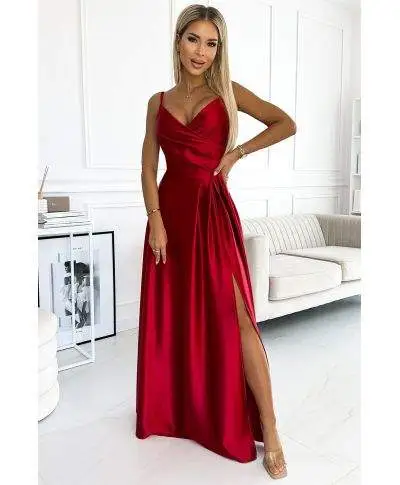 Vestito lungo elegante rosso - Chiara - Vestiti eleganti semplici - Gogolfun.it