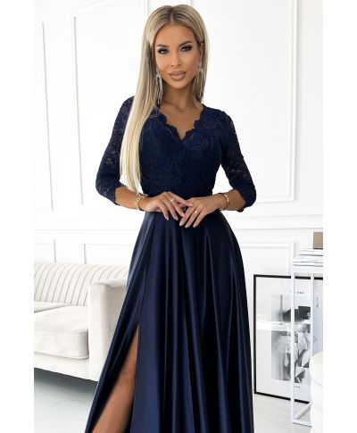 Abito da cerimonia con maniche in pizzo - Amber - Cerimonia donna online - Gogolfun.it