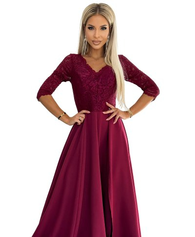 Abito da Cerimonia Donna con Maniche in Pizzo - Amber - Abiti eleganti online - Gogolfun.it