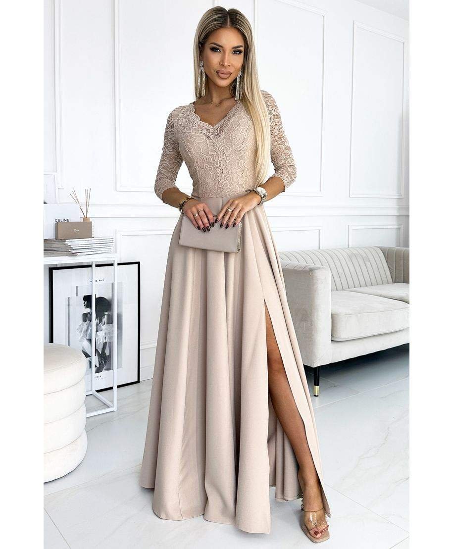 Abito da cerimonia donna con manichetta in pizzo - Amber - Abiti eleganti online - Gogolfun.it