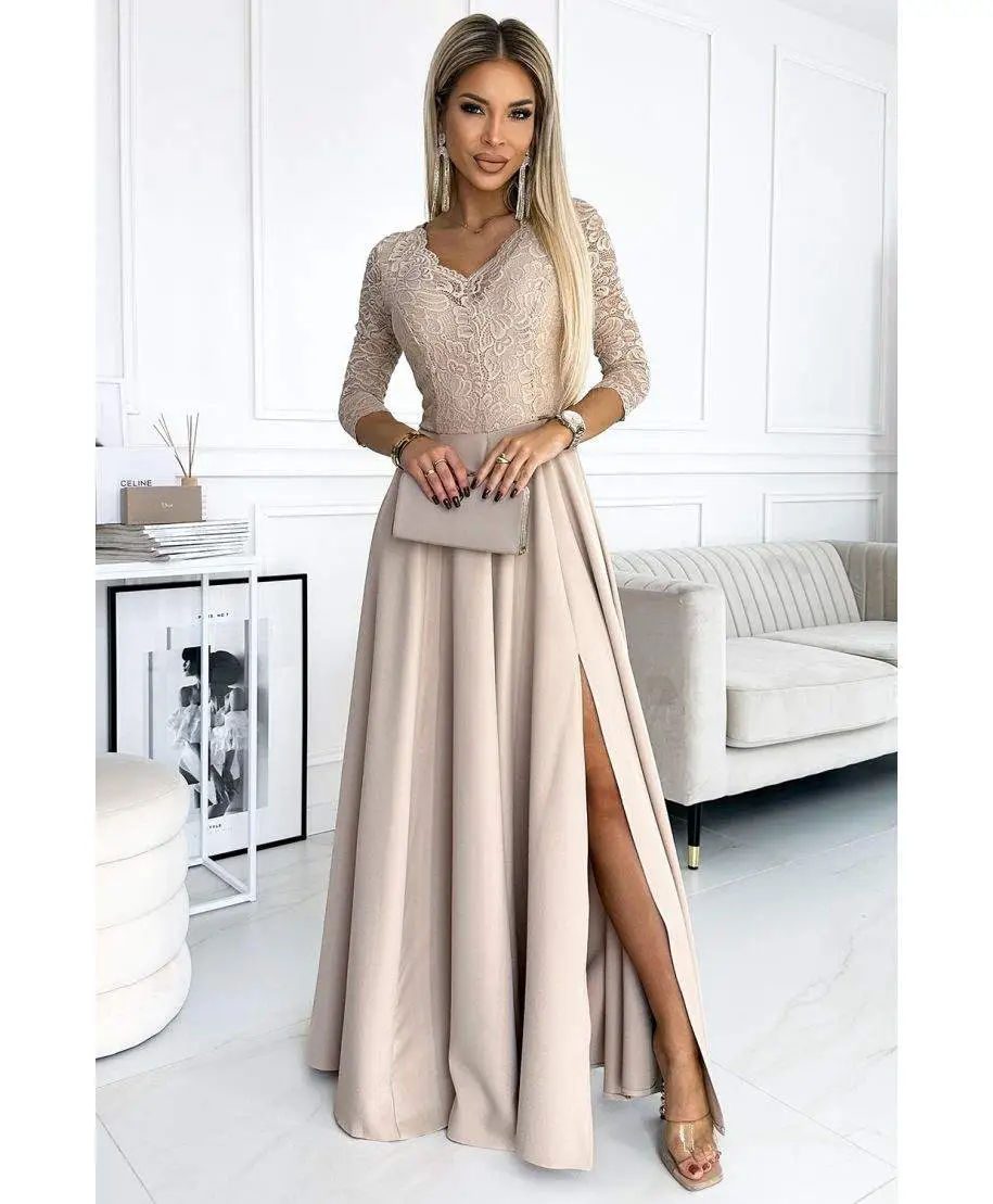 Abito da cerimonia donna con manichetta in pizzo - Amber - Abiti eleganti online - Gogolfun.it