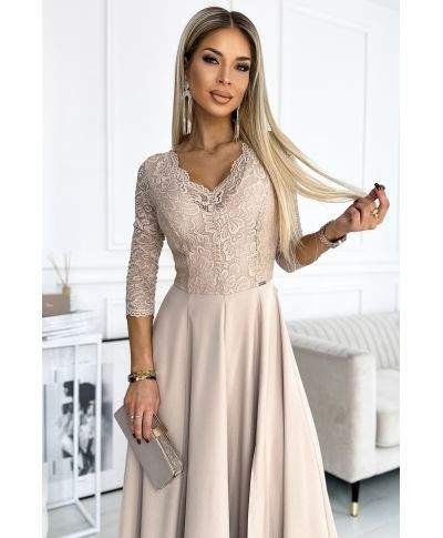 Abito da cerimonia donna con manichetta in pizzo - Amber - Abiti eleganti online - Gogolfun.it