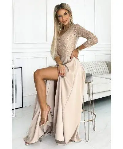 Abito da cerimonia donna con manichetta in pizzo - Amber - Abiti eleganti online - Gogolfun.it