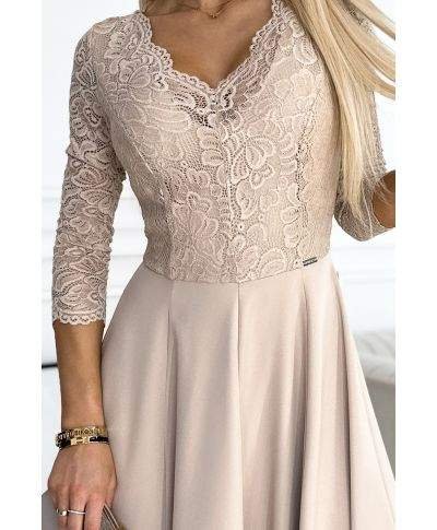 Abito da cerimonia donna con manichetta in pizzo - Amber - Abiti eleganti online - Gogolfun.it