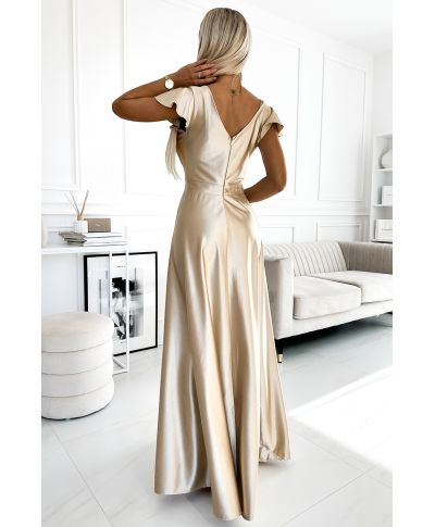 Abito lungo elegante color champagne in raso elasticizzato - CRYSTAL - gogolfun.it