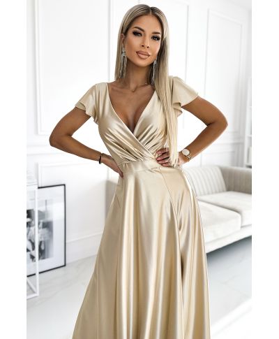 Abito lungo elegante color champagne in raso elasticizzato - CRYSTAL - gogolfun.it