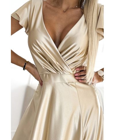 Abito lungo elegante color champagne in raso elasticizzato - CRYSTAL - gogolfun.it