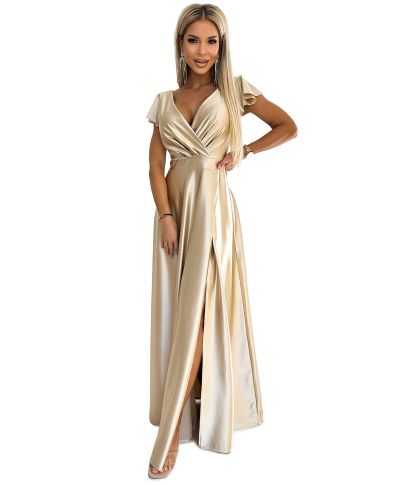 Abito lungo elegante color champagne in raso elasticizzato - CRYSTAL - gogolfun.it