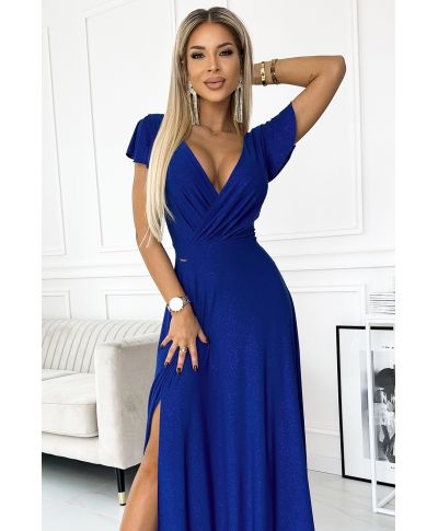  411-9 CRYSTAL połyskująca długa suknia z dekoltem - CHABROWA 