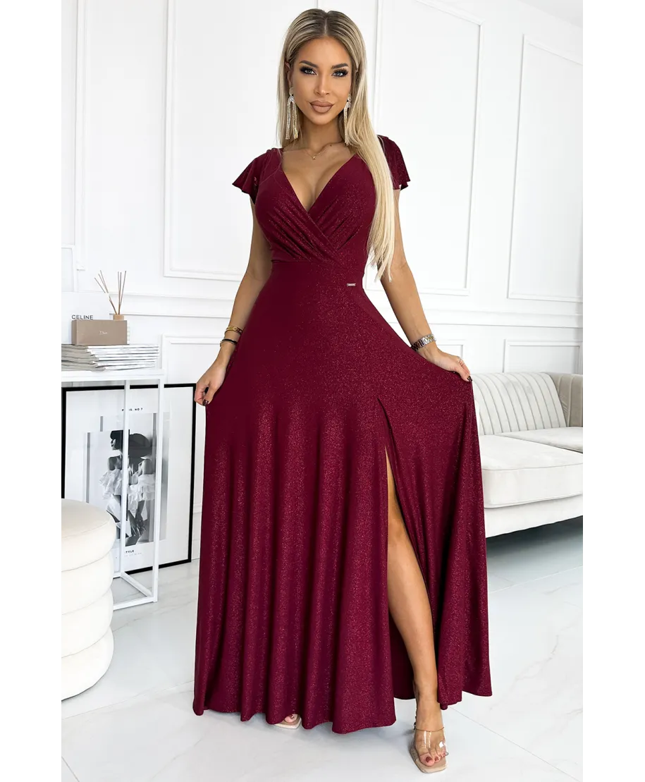 Abito lungo da cerimonia con tessuto fluido e spacco elegante – Linea Crystal - GOGOLFUN.IT