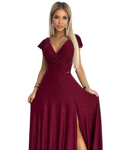 Abito lungo da cerimonia con tessuto fluido e spacco elegante – Linea Crystal - GOGOLFUN.IT