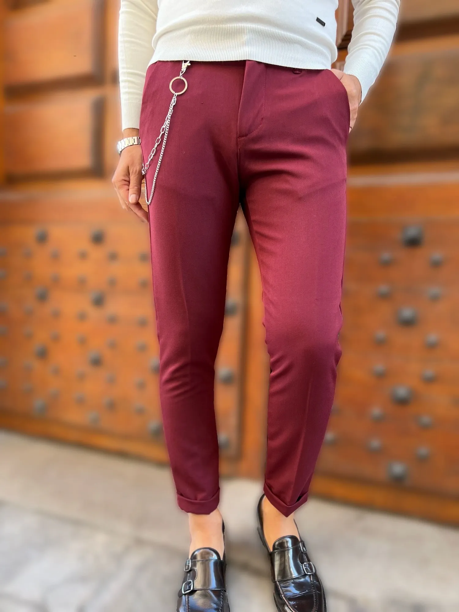Bretelle Uomo Classiche 35mm - Extra Lunghe XXXXL (152cm) Colore Vino Borgogna - Fatte A Mano In UK