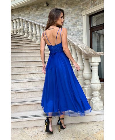 TIULOWA SUKIENKA  NA RAMIĄCZKACH 7/8