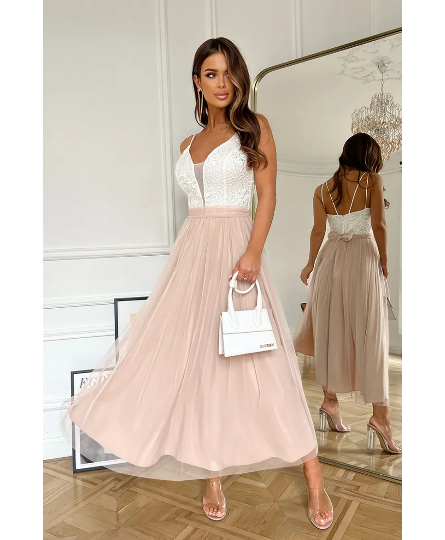 TIULOWA SUKIENKA  NA RAMIĄCZKACH 7/8