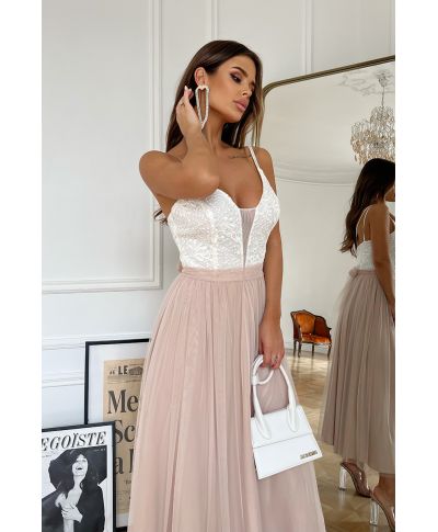 TIULOWA SUKIENKA  NA RAMIĄCZKACH 7/8