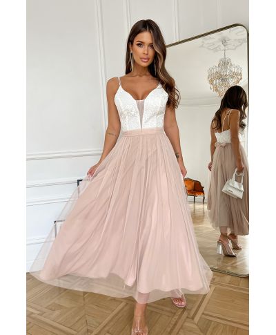 TIULOWA SUKIENKA  NA RAMIĄCZKACH 7/8