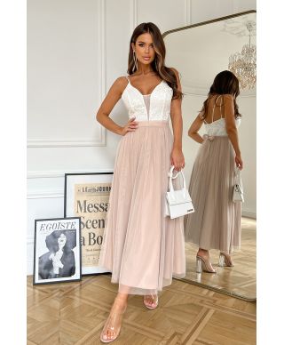 TIULOWA SUKIENKA  NA RAMIĄCZKACH 7/8