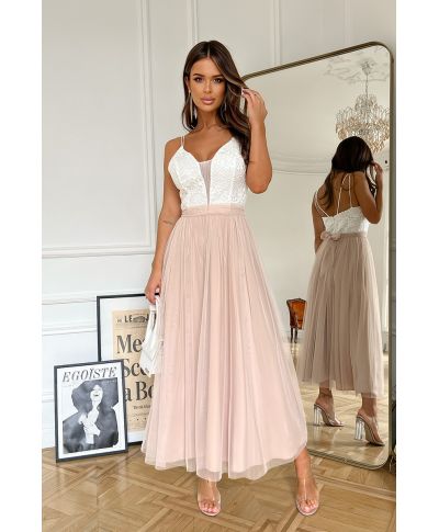 TIULOWA SUKIENKA  NA RAMIĄCZKACH 7/8