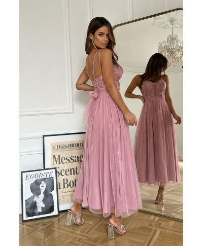 TIULOWA SUKIENKA  NA RAMIĄCZKACH 7/8