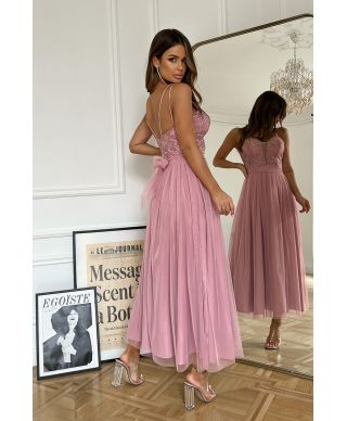 TIULOWA SUKIENKA  NA RAMIĄCZKACH 7/8