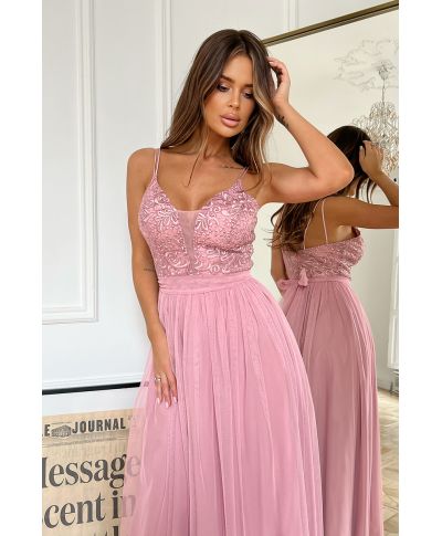 TIULOWA SUKIENKA  NA RAMIĄCZKACH 7/8